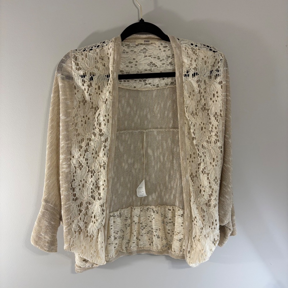 ISSI Y2K Metallic Gold Crochet‎ Lace Open Front Cardigan Shrug Medium



Medium